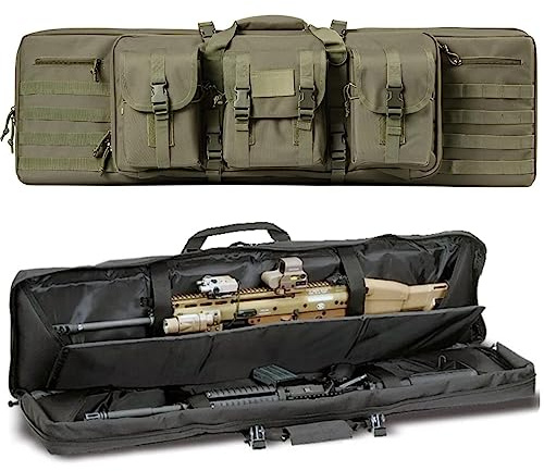 ACEXIER Double Rifle Bag Gepolsterte abschließbare Karabiner Lange Gewehrtasche Gewehrrucksack Waffentasche für Jagd Schießstand Schusswaffentransport mit Molle-System (Green,47inches/118cm)