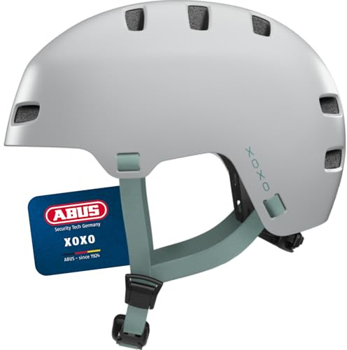 ABUS Fahrradhelm XOXO - Cityhelm im Skater-Look - Helm für Skateboard, Fahrrad, Scooter - mit optimiertem Kinnpolster - für Jugendliche und Erwachsene - Größe L, Grau