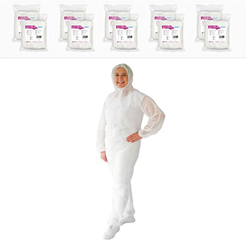 ARNOMED 10x Schutzanzug Einweg XXL, Einwegoverall, Einweganzug, Einweg Maleranzug & Lackieranzug, Staubschutzanzug, Maleroverall & Asbest Glaswolle Schutzanzug, Einmalanzug Weiß