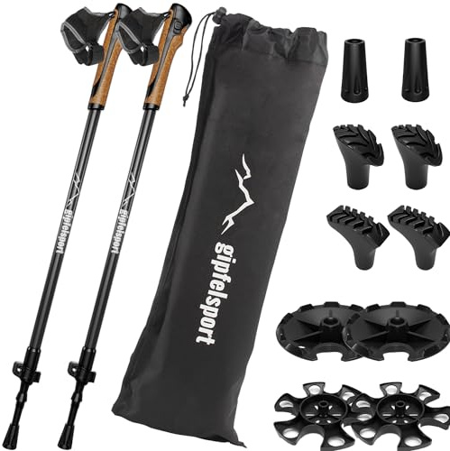 gipfelsport Nordic Walking Stöcke Aluminium - Teleskop Walking Stöcke verstellbar | Nordic Walking-Stöcke für Herren & Damen | Walkingstöcke, Stock verstellbar von 77cm - 120cm, extrem robust