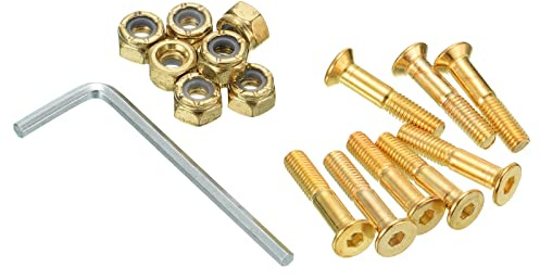 PATIKIL Skateboard Hardware Kit 1" Montage Schrauben Sechskant Kopf Bolzen Muttern Set mit Schraubenschlüssel für Langboard Cruiser Gold