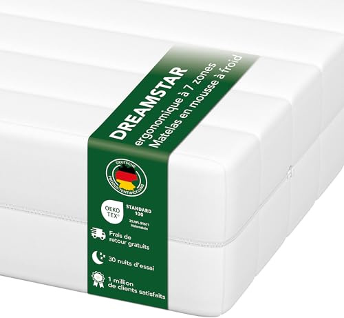 DREAMSTAR Easy Flex 7-Zonen Matratze 90x200 cm | H3&H4 | Ergonomische Kaltschaummatratze | Hypoallergen & Antibakteriell | Bezug abnehmbar & waschbar | Oeko-TEX® | (16cm, 90 x 200 cm)