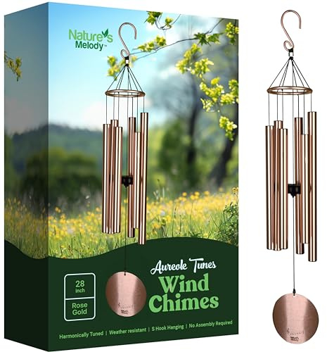 Nature's Melody Aureole Tunes Windspiel – Outdoor-Windspiel mit 6 Röhren, in B-Pentatonik gestimmt, 100% rostfreies Aluminium, Pulver-Finish und S-Hakenaufhänger für Trauer, Andenken oder Zen-Garten
