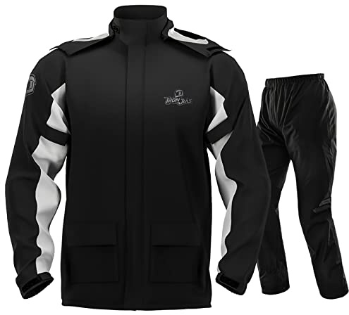 IRON JIA’S Regenanzug Herren Motorrad Regenjacke Wasserdichter Winddicht Atmungsaktiver Reflektierender mit Kapuze mit Reißverschluss Hochwertige Outdoor Regenmantel-Schwarz-XL