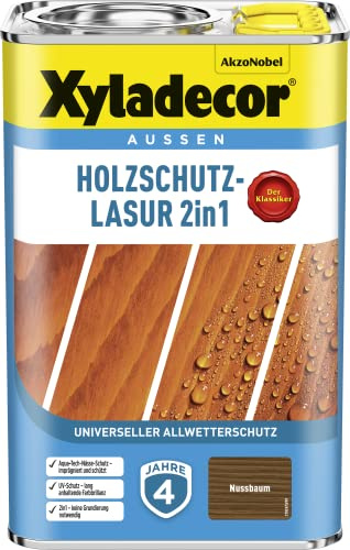 Xyladecor Holzschutz-Lasur 2in1, Universeller Allwetter-Schutz – Der Klassiker, Nussbaum, 4 l