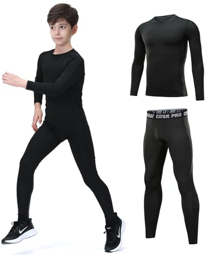 Leeboom Thermounterwäsche Kinder Fußball Thermohose Funktionswäsche Kinder Atmungsaktiv Skiunterwäsche Thermounterwäsche Sport Schnell Trockend Sportunterwäsche Fussball Unterwäsche