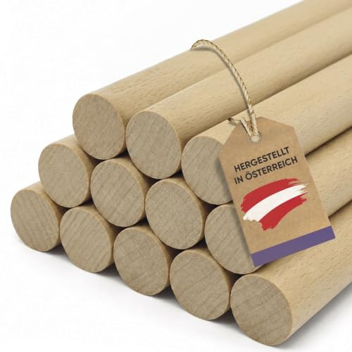 vasalat Holzstäbe zum Basteln Set - Holzstab 100cm x 8mm ideal für DIY-Projekte, Rundstab Buche unlackiert, glatt - 12 Stück