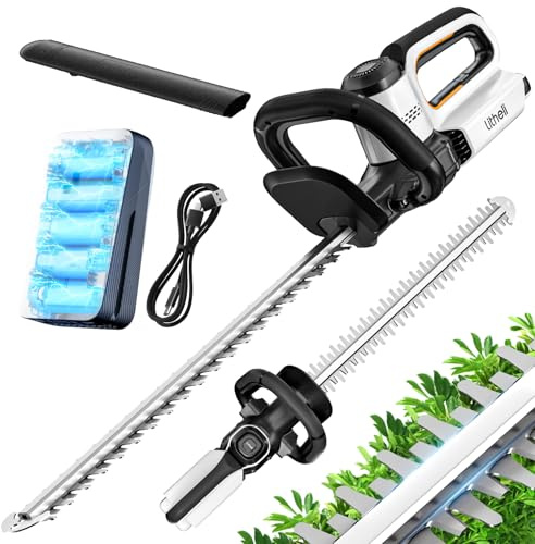 Litheli Akku Heckenschere, 56 cm Messerlänge, Anschlagschutz & ergonomischer Griff, mit 2,0Ah Akku - lasergeschnittene Stahlklingen für präzises Schneiden, Cordless Hedge Trimmer