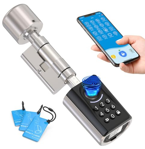 WELOCK ToucA51 Fingerabdruck Passwort Türschloss, Elektronisches Fingerabdruck Pin Code Schloss mit App, Passwort, RFID-Karte und WIFI(WIFIBOX Erforderlich), Geeignet für Türen von 30-70 mm