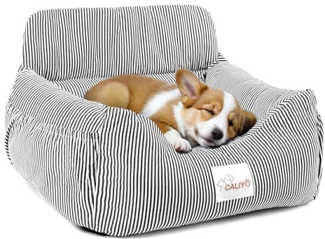 CALIYO Hundeautositz mit Stabiler Basis & Sicherheitsgurt | Hundesitz Auto für Kleine bis 10 kg | Memory Foam-Sitzauflage | Wasserdichter, Abwaschbarer Hundekorb mit Aufbewahrungstasche (Schwarz/Weiß)