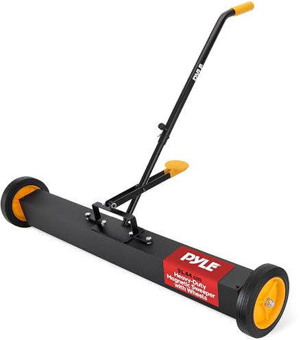 Pyle 90cm Magnetbesen, Magnetische Kehrmaschine mit Rädern, Magnetic Sweeper mit ausziehbarem Griff- 89-117cm, Robuste Reinigung, zum Aunchman von Nägeln, für Industrielle & Gewerbliche Nutzung