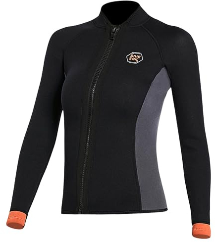 Neoprenanzug Jacke für Damen 3mm Neoprenanzug-Oberteile für Frauen Warmhalten Langarm Frontreißverschluss Neoprenoberteil für Tauchen Surfen Schnorcheln Schwimmen Wassersport 2XL Größe