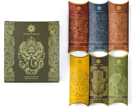 Jembrana Räucherkegel Set - 6 Verschiedene Düfte für Meditation, Yoga & Entspannung - 60 Kegel Geschenkset aus Bali