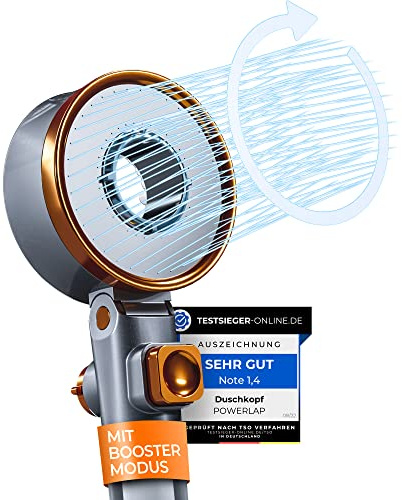 POWERLAP® Hochdruck Duschkopf mit Filter gegen Kalk, spart bis 60% Wasser | Kalk-Filter Duschbrause, Wassersparend - Booster, starker Strahl - Duschfilter Sparduschkopf - Brausekopf Dusche Bronze