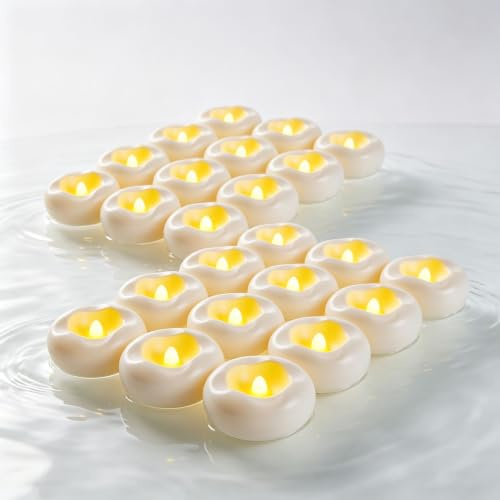 Da by 24er Set LED Wasseraktivierte Schwimmende Kerzen, Batteriebetrieben mit CR2032 Batterien Included, Flammenlose Schwimmende Teelichter für Pool, Badewanne, Party, Hochzeitsdekoration