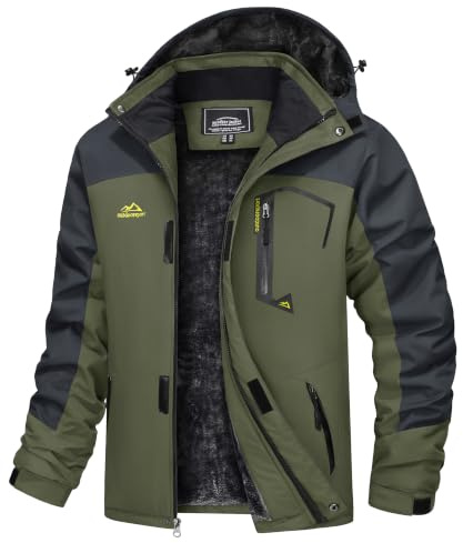 TACVASEN Herren Winter Wasserdichte Winddichte Winterjacke Warme Fleece-Futter Ski Regenmantel mit Kapuze