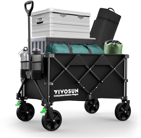 VIVOSUN 200L XXL Bollerwagen Faltbar mit Bremsen, 159kg Tragkraft, Klappbarer Handwagen mit 360°drehbare Räder für alle Gelände, Gartenwagen für Camping, Garten, Sport, Picknick, Einkaufen, Schwarz