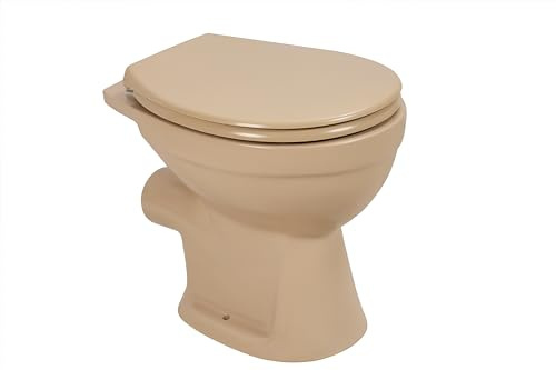 sanicomfort Stand-WC Beige Matt – Spülrandlos, Tiefspüler, waagerechter Abgang, mit WC-Sitz mit Absenkautomatik