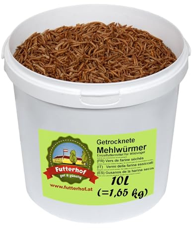 Futterhof getrocknete Mehlwürmer 10 L Eimer (= 1,65 kg), Premium Qualität