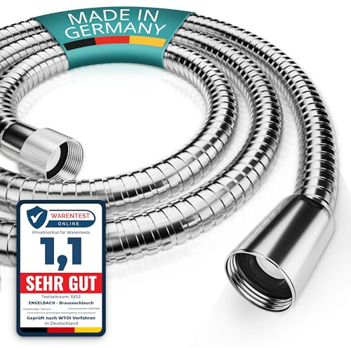 Engelbach® Duschschlauch 2m aus Edelstahl - Brauseschlauch mit Standard Anschluss - Flexibel & Trinkwassergeprüft - Made in Germany