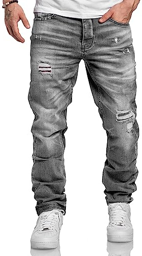 Amaci&Sons Herren Jeans Regular Straight Fit Denim Hose Destroyed 7984