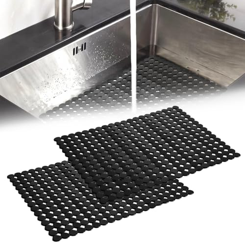 2er-Set Spülbeckenmatte, Spülbeckeneinlage 30x40 cm Schwarz | Spülbeckenmatte Zuschneidbar, PVC Spülbecken Schutzmatte, Gegen Kratzer, Küchenspüle Matte für Edelstahl Keramik Spülen