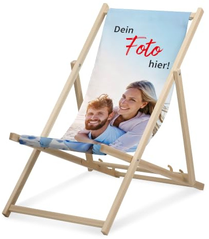 Personalisierbarer Liegestuhl Fotoupload Buchenholz - bis 95kg | Liegestuhl personalisierbar, mit Foto und Text, Buchenholz, bis 95kg belastbar