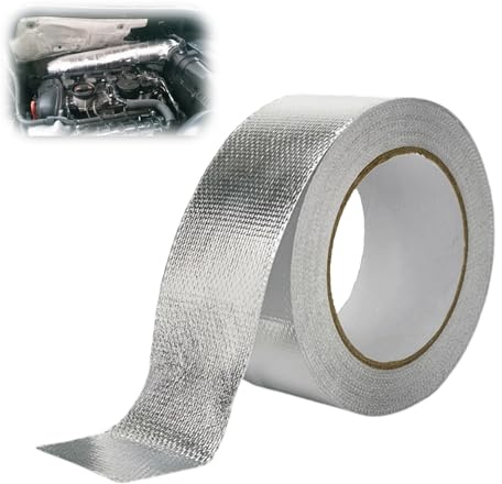 Hitzeschutzband Auspuff 10m X 5cm,Auspuffband,Auspuff Dichtband Selbstklebend Hitzebeständig Reparaturband,Exhaust Auspuffdichtung,Aluminium Klebeband für Schlauch und Auto Motorrad Krümmer