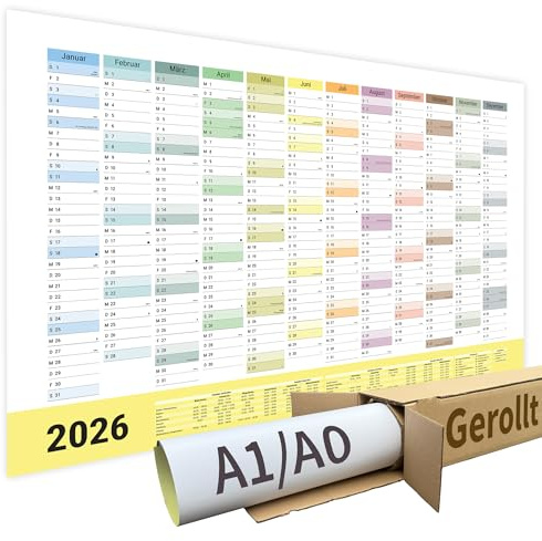 XXL Wandkalender 2026 Jahresplaner DIN A0-1 Stück - gerollt