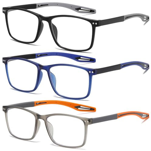 Fsread 3 Pack Lesebrille für Herren Sportlicher Stil Blaulichtblockierende Quadratische Rahmen Leichte Bequeme Lesehilfe +2.0