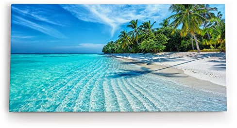 Paul Sinus Art Wandbild 120x60cm Karibik Insel Südseeparadies Palmen Strand Meer Türkis