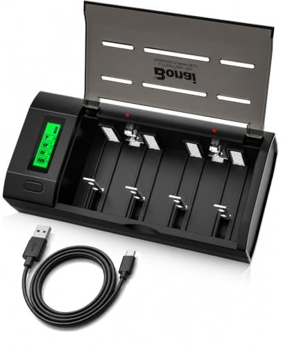 BONAI Universal Ladegerät für NI-MH AA AAA C D Wiederaufladbare Batterien und 9V Block Akkus (Li-Ion/NI-MH), Intelligentes Akkuladegerät mit LCD-Display & Einzelüberwachung