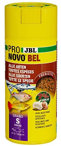 JBL PRONOVO BEL GRANO, Hauptfutter für alle Aquarienfische von 3-10 cm, Fischfutter-Granulat, Klickdosierer, Größe S, 250 ml