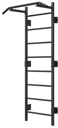 QLS Sprossenwand mit Klimmzugstange Stahl bis 250 kg 228 cm Schwarz | Wandmontage für Home Gym mit 115 cm breiter Klimmzugstange. Profil 40 x 40 x 2 mm, Montagesatz ohne Wanddübel