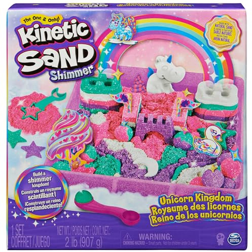 KINETIC SAND Magischer Sand – Einhorn-Königreich 907 G + 8 Formen – Erstellen Sie verschiedene hypnotisierende Formen mit diesem magischen und bunten Sand wie Knetmasse – Spielzeug für Kinder ab 3