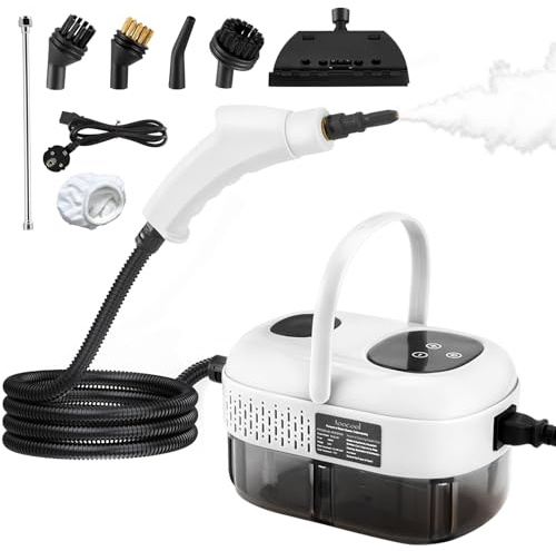 Dampfreiniger für Alles mit 9 Zubehör, 3,0 Bar 2500W Handdampfreiniger 1100ML zum Entfernen von Schmutz und Fett, Tragbarer Dampfdruck mit 3 Bürstenköpfen ür Küchenmöbel, Badezimmer, Auto (Weiß)