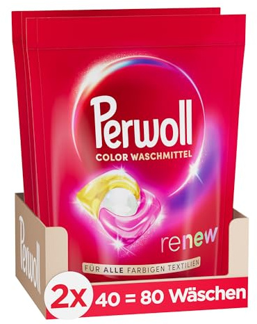Perwoll Renew Caps Color Waschmittel 80 (2 x 40 Wäschen), All-in-1 Waschmittel Caps reinigen sanft und erneuern Farben & Fasern, für alle farbigen Textilien, mit Dreifach-Renew-Technologie