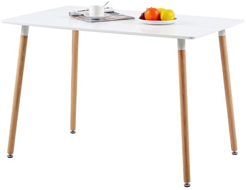 H.J WeDoo Rechteckig Esstisch Küchentisch Buchenholz für 4 Stühle Esszimmertisch Tisch mit Holzbein MDF Weiß 110 x 70 x 75 cm(Nur Tisch)