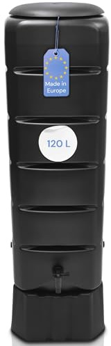 YourCasa Regentonne [Tower] 120L mit Standfuss, Deckel & Wasserhahn - Regenfass Frostsicher aus Kunststoff - Regenwassertonne - Regenwassertank Garten Wassertank Regensammler (Anthrazit)
