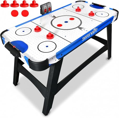 SereneLife Airhockey Tisch mit Luft – Air Hockey Spieltisch ideal als Gamer Tisch – Tischhockey für lustige Tischspiele mit Airhockey Pucks & Schieber – Robuste Air Hockey Tische Kinder & Erwachsene