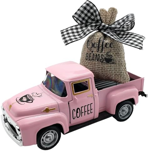 Rotes Auto, roter LKW, Weihnachtsdekoration, Spielzeug-Lastwagen aus Legierung mit Kaffeebohnensack, festliche Atmosphäre, weihnachtliche Tischdekoration für Zuhause, Café, Stil 2, Autos, Spielzeug