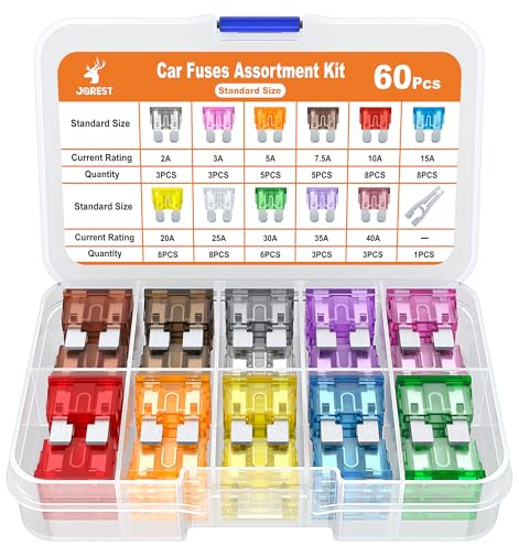 JOREST 60Pcs Standard Kfz Sicherungen Set,Auto sicherungen Set Autosicherung Flachsicherung Stecksicherungen Sicherung für PKW Wohnmobil LKW Motorrad (2 Amp 3A 5A 7.5A 10A 15A 20A 25A 30A 35A 40A)