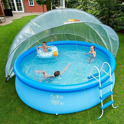 SunnyTent Poolüberdachung Ø 590 cm – Poolzelt/Poolkuppel (Pool Dome) für runde & rechteckige Aufstellpools, transparent, Solar-Effekt