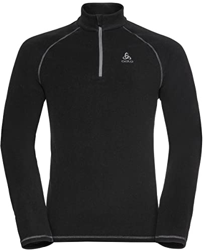Odlo Fleecepullover für Herren Rigi | Schwarz | Größe S | Midlayer mit Halbreißverschluss | Langarm Wandershirt