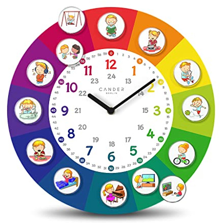 Cander Berlin MNU 11930 R Kinderwanduhr lautlos 30 cm geräuschlos Magnet-Fotos Kinderzimmer Tagesablauf Lernuhr Kinderzimmer analog ohne Tickgeräusche Mädchen Jungen