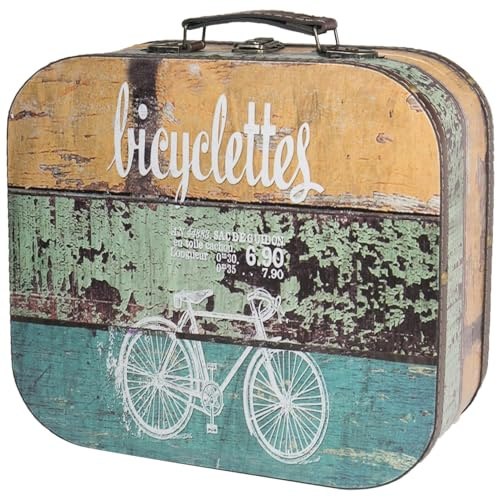 HMF Vintage Koffer aus Holz, kleine Aufbewahrungsbox mit Deckel und Ledergriff, stilvolle Aufbewahrung als Geschenkidee für Hochzeit oder Geburtstag | Deko Fahrrad | 25 x 21,5 x 8,5 cm