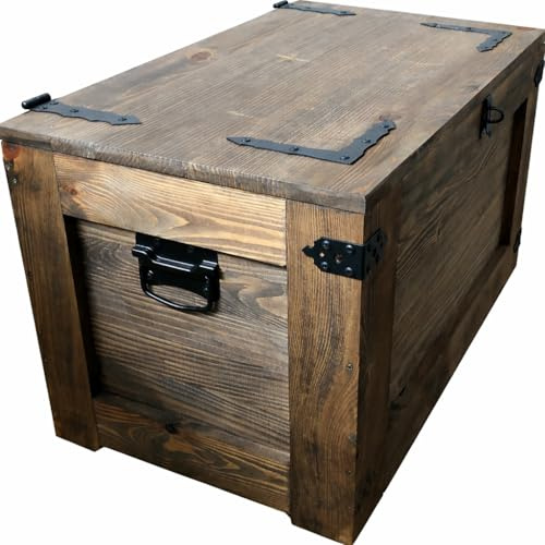 weeco Holztruhe Schatztruhe Aufbewahrungsbox mit vier Räder. 24kg, 80x45cm Holzkiste Truhe Couchtisch Beistelltisch Vintage Shabby chic klappbarem Deckel und Stauraum. Holzmobel kiste
