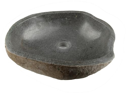 Naturstein Hand-Waschbecken Aufsatzwaschbecken Vulkanstein Andesit Findling grau 30 x (7-8) x 30 cm, Gewicht: 9-12 kg