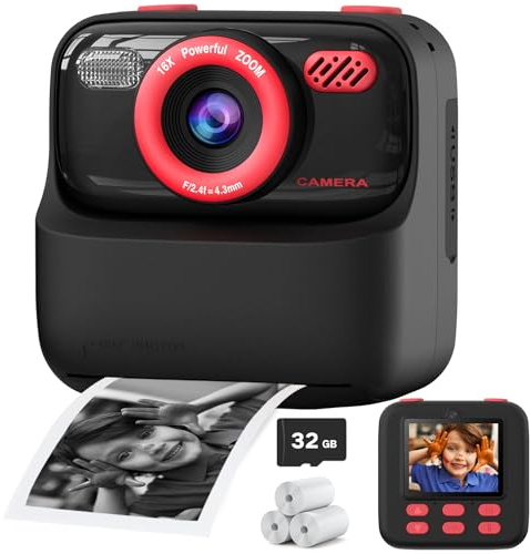 Upgrade Kinderkamera Sofortdruck für Jungen und Mädchen, 1080P HD Dual-Linse Selfie Digitalkamera mit Druckpapier, Weihnachten Geburtstag Geschenke Spielzeug für Kleinkind und Jugendliche