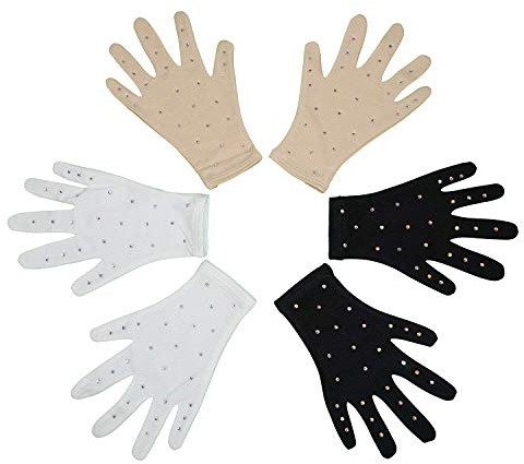 Skating Spirit Eiskunstlauf-Thermo-Handschuhe (1 Paar), glitzernde Strass-Dekoration, für Performance-Test, Show, Tanz, Beige, Größe S